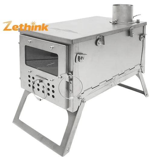 Titanium Alloy Glass Removable Portable Folding Wild Cooking Stove with Chimney Outdoor Stove Tools for Camping Hiking