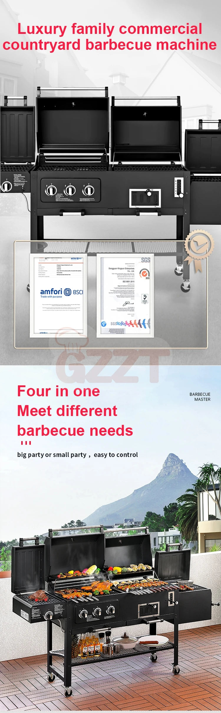 IT-4518S Gas Charcoal Combo Combination Hybrid Gas BBQ Barbecue Grills with Infrared burner Outdoor Kitchen Cooking Equipment