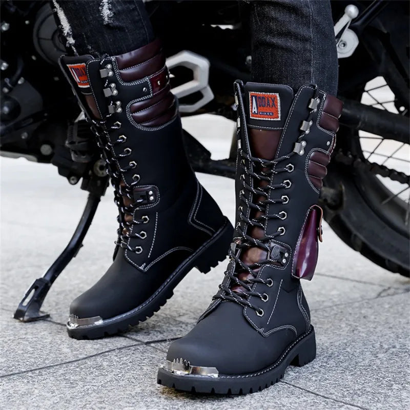 Luxury Brand Men's Mid-calf Boots 2025 New High Top Leather Boots Fashion Motorcycle Boots for Men Trendy Street Punk Boot Botas