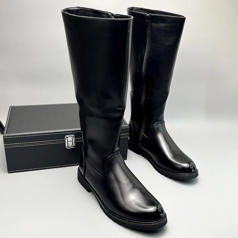 mens casual cosplay performance show high motorcycle boots genuine leather shoes cowboy autumn winter boot long knight botas man