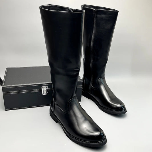 mens casual cosplay performance show high motorcycle boots genuine leather shoes cowboy autumn winter boot long knight botas man