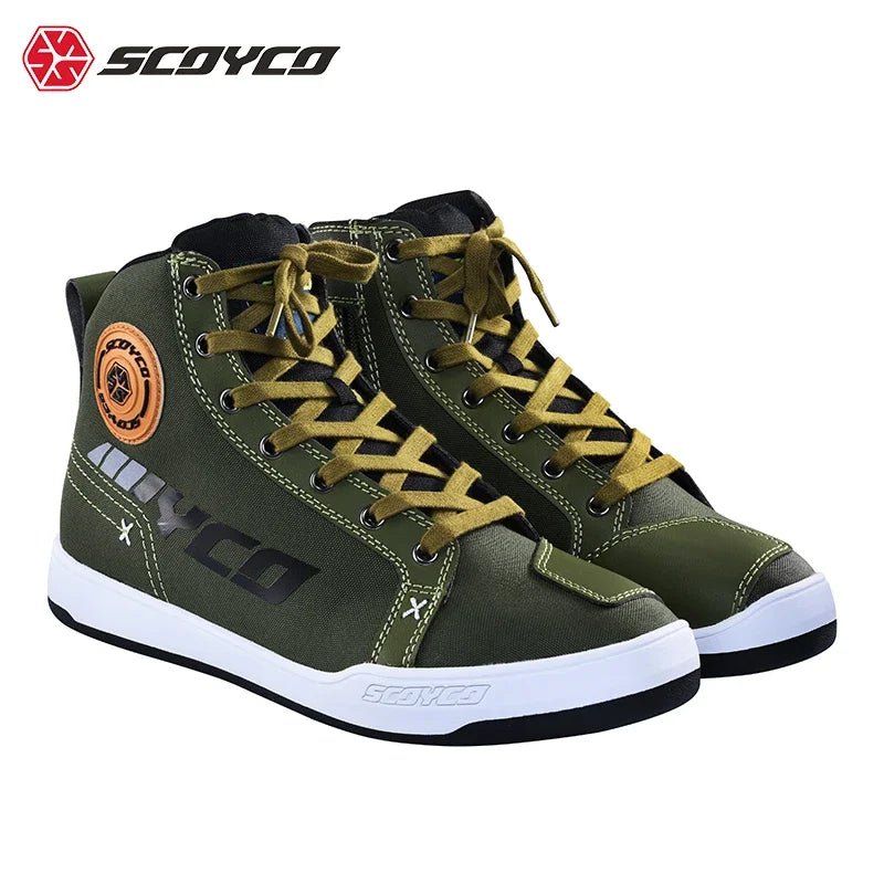 SCOYCO Commuter Motorcycle Riding Shoes Fashion Casual Hundred Crash Shoes Breathable Canvas Riding Motorcycle Boots MT068