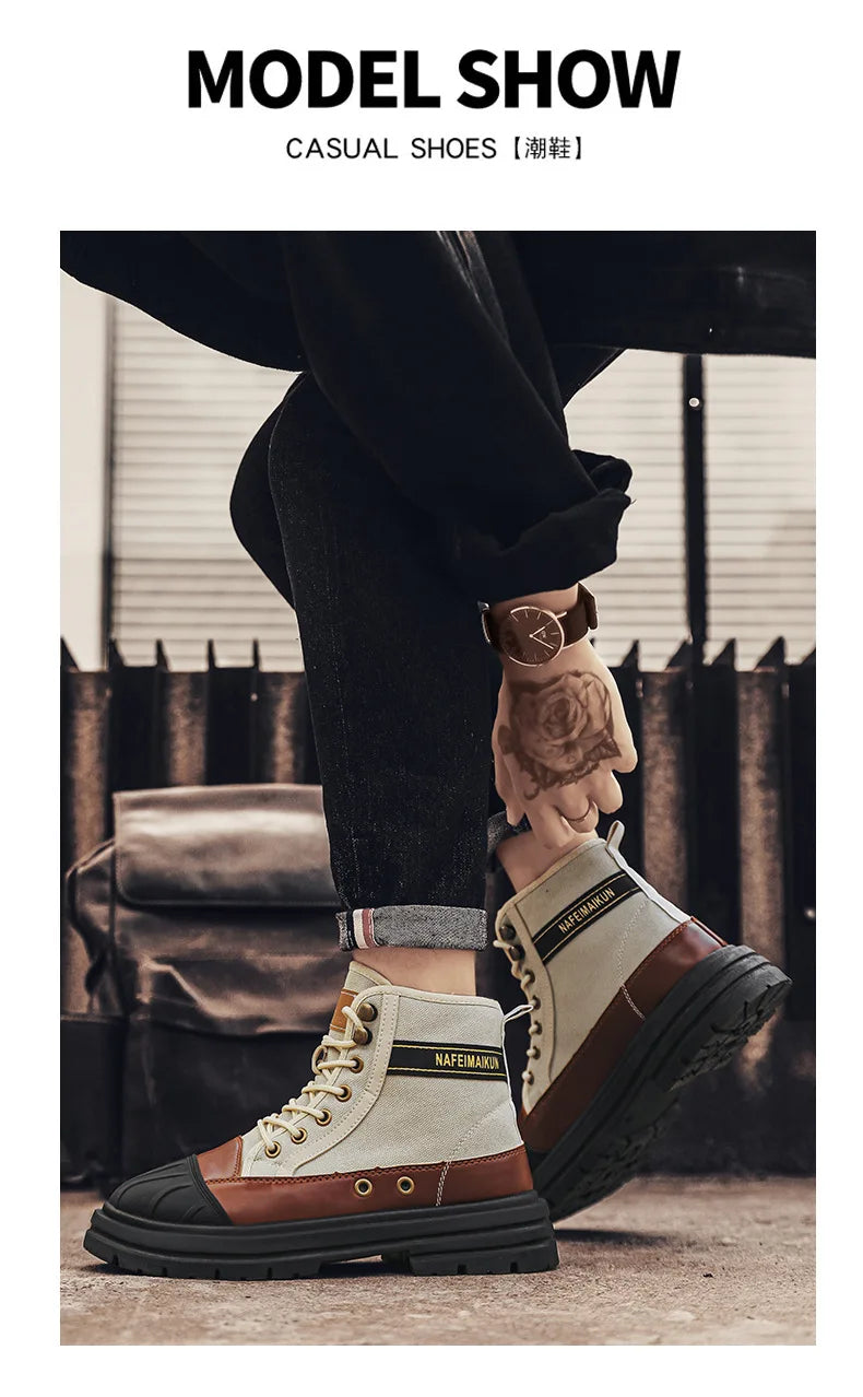 Luxury Men's High Top Ankle Boots Winter Motorcycle Boots Men Platform Safety Shoes Sneakers Work Boots for Men Tooling Booties