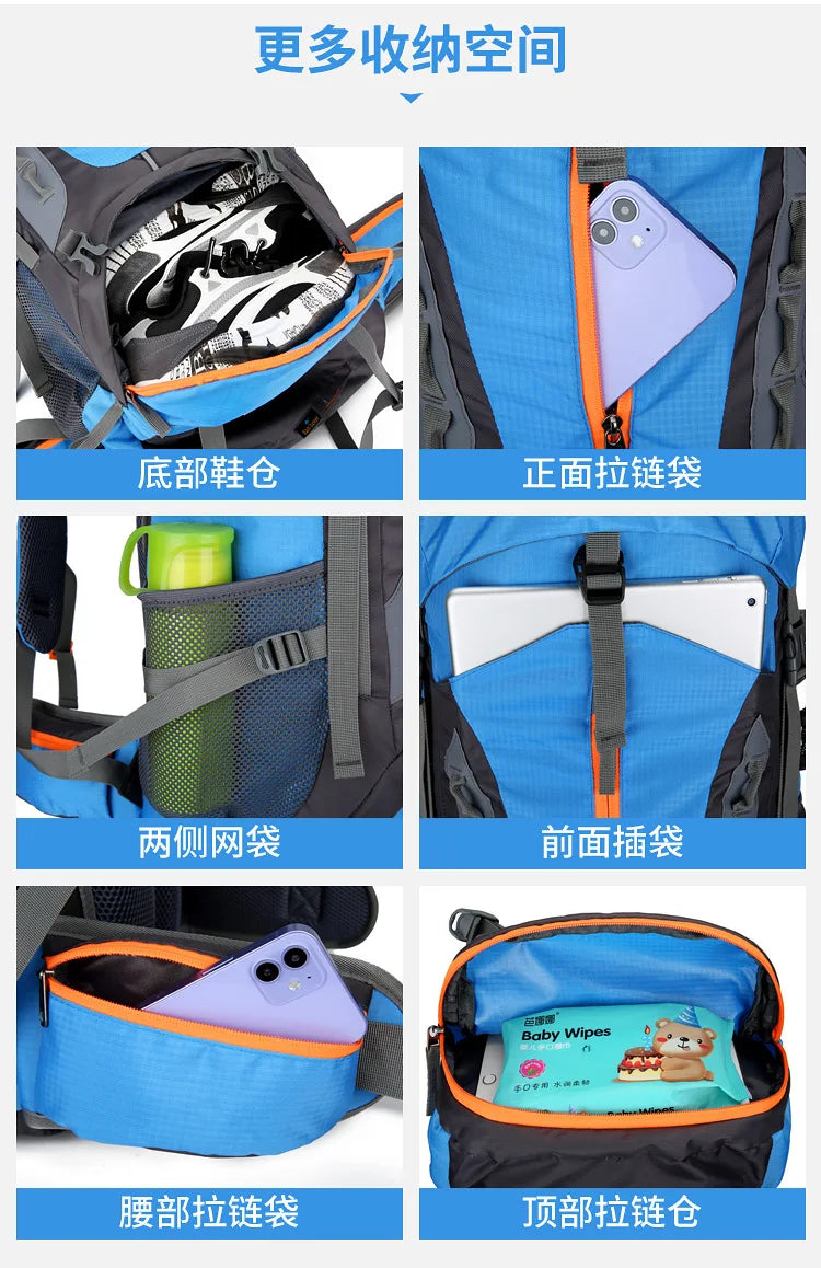 2025 cross-border outdoor hiking bag shoulder hiking sports bag waterproof bag backpack large capacity polyester backpack a001