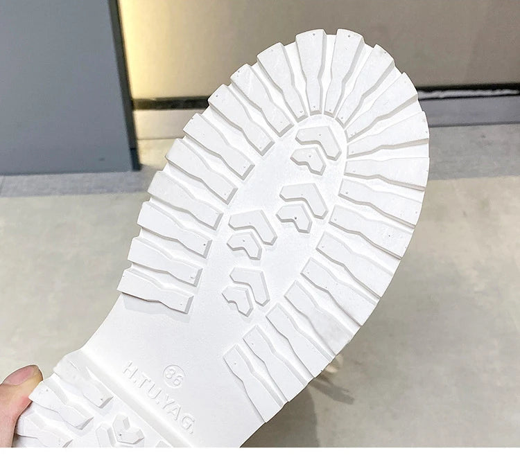 Women Knee High Boots Thick Sole Punk Style Women Motorcycle Boots Retro Square Heel Lace Up Women Boots Black White Botas Mujer