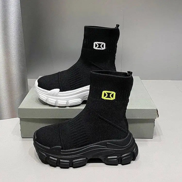 Women's Breathable 2025 Summer Autumn New Style Internet Hot Super Hot Knitted High-Top Casual Athletic Stretch Socks Boots