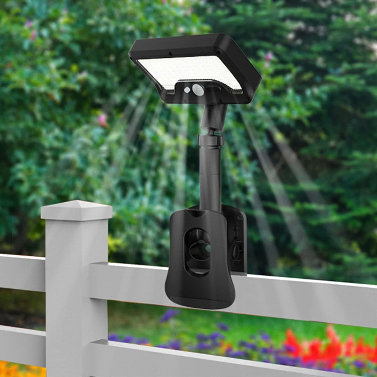360° Rotatable Solar Motion Sensor Lights Outdoor Vertically Adjustable 4 Modes Waterproof Fence Clip-on LED Lamp for Camping
