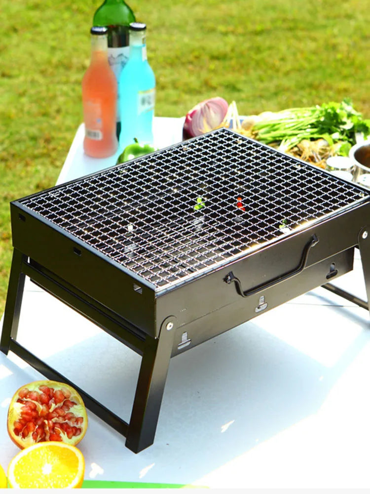 Portable Grill BBQ Charcoal Grill Mini Black Grill Stainless Steel Tool Kit Outdoor Cooking Camping Picnic Beach Camping Grill