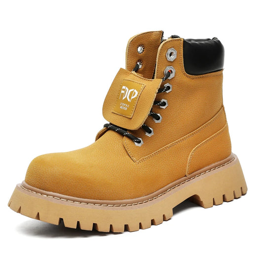 High quality Luxury Leather Boots Man Yellow High top Shoes Winter Men's Ankle Boots Street Motorcycle Shoes botas para hombre