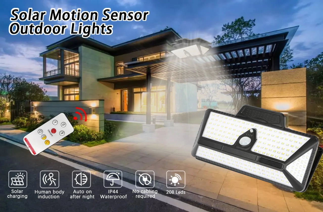 3600mAh Solar Outdoor Wall Yard Camp 208pieces LED Lamp Beads, Solar Sensor Lamp for Outdoor