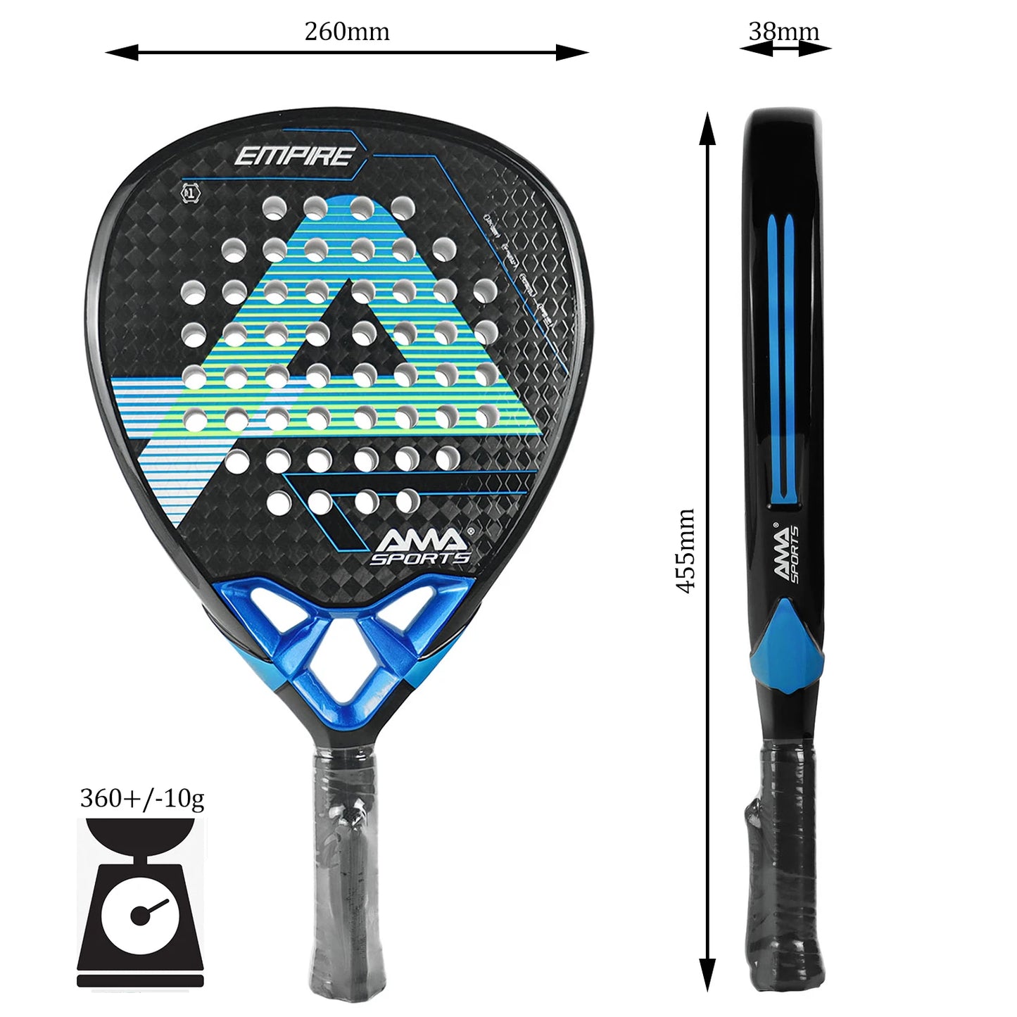 AMASPORT 12K Padel Racket Lightweight Padel Tennis Racquets Full Carbon Fiber High Sweet Point For High-level Players