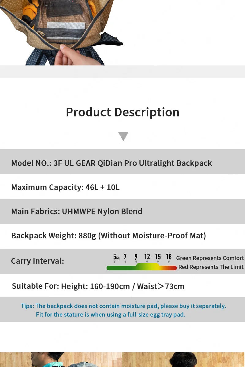 3F UL GEAR 46+10L QIDIAN PRO Backpack Ultralight Outdoor  Camping Sport Bag Resistant Hiking Trekking Waterproof Travel Rucksack