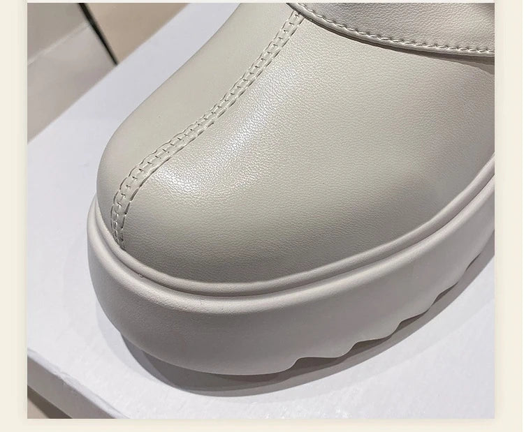 9CM Women Mid Calf Boots Autumn Winte Soft Leather Motorcycle Boots High Platform Square Heels Ladies Chunky Shoes Botas Mujer