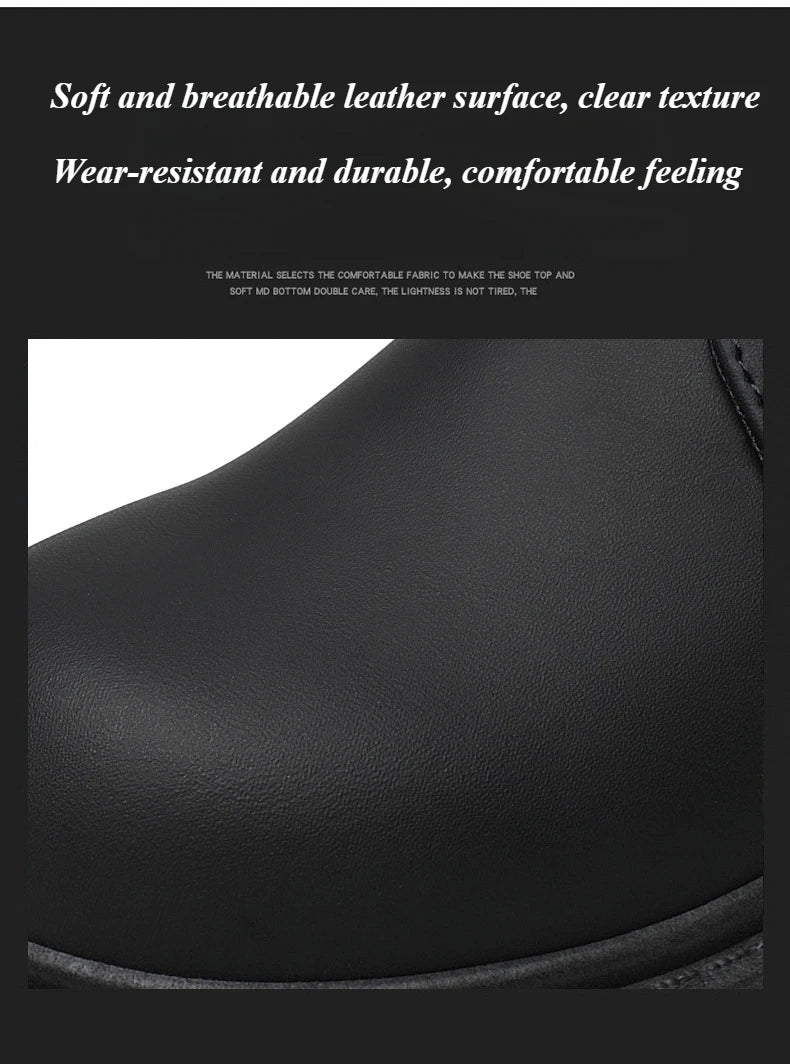 Black Leather Boots for Men High Top Platform Lace Up Light Fashion Motorcycle Boots British Style Men's Waterproof Casual Boots