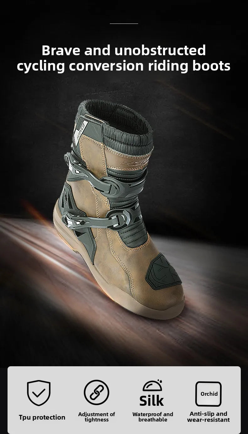 SCOYCO Motorcycle Riding Boots Motorcycle Tour Boots Waterporoof Rally Shoes Four Seasons Men Ankle TPU Protections EU 39-46