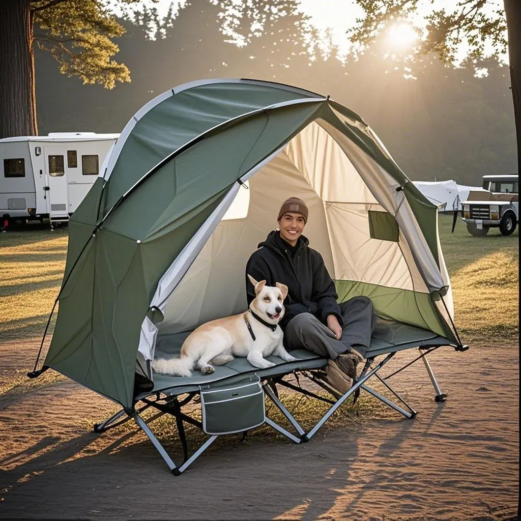 All-Season Camping Cot Tent 1-Person - Sturdy Cross-Braced Structure, for Fishing or Outdoor Activities,, Compact & Portable