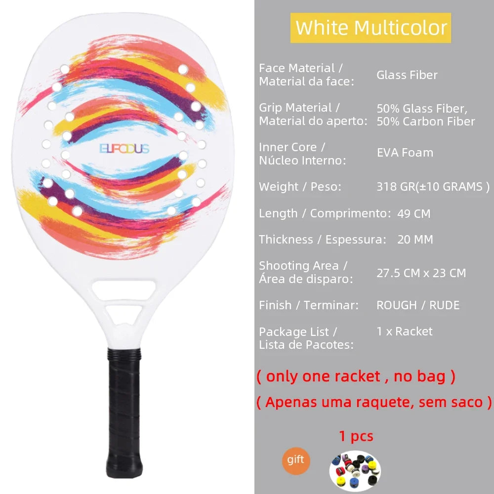 New 18K 12K 3K Full Carbon and Glass Fiber Beach Tennis Racket Matte Face Tennis Racquet