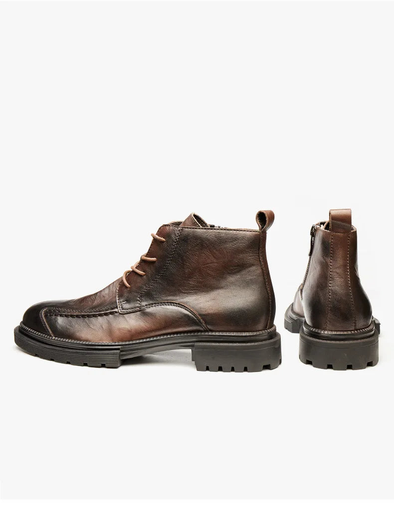 Men Shoes Leather Retro Men Boots Leather Ankle Boots Motorcycle Boots Cowboy Boots Show Bar Fashion Combat Boots