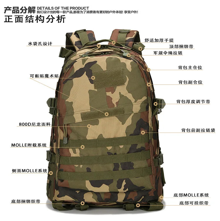 Upgraded 3D Bag Camouflage Mountaineering Bag Tactical Backpack Outdoor Camping Travel Bag