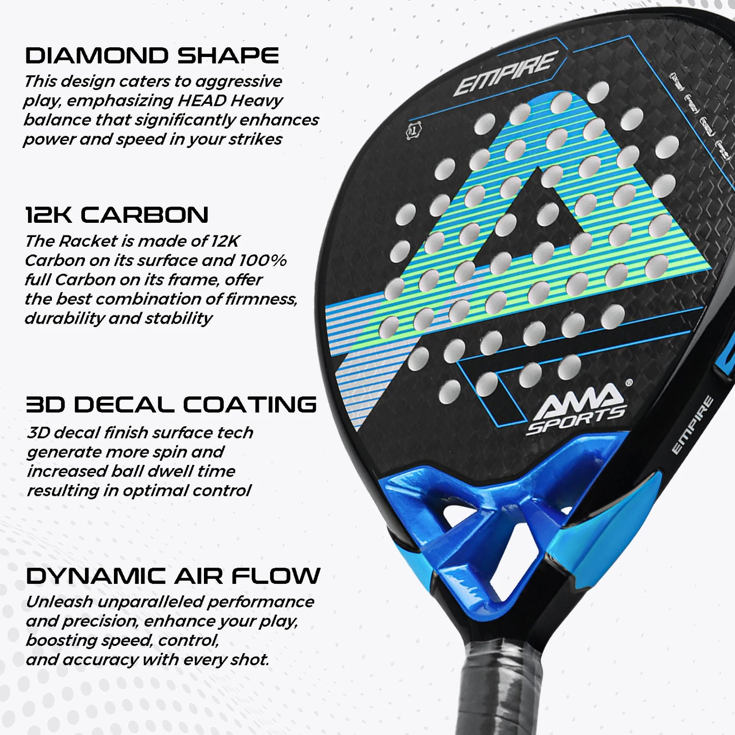 AMASPORT 12K Padel Racket Lightweight Padel Tennis Racquets Full Carbon Fiber High Sweet Point For High-level Players