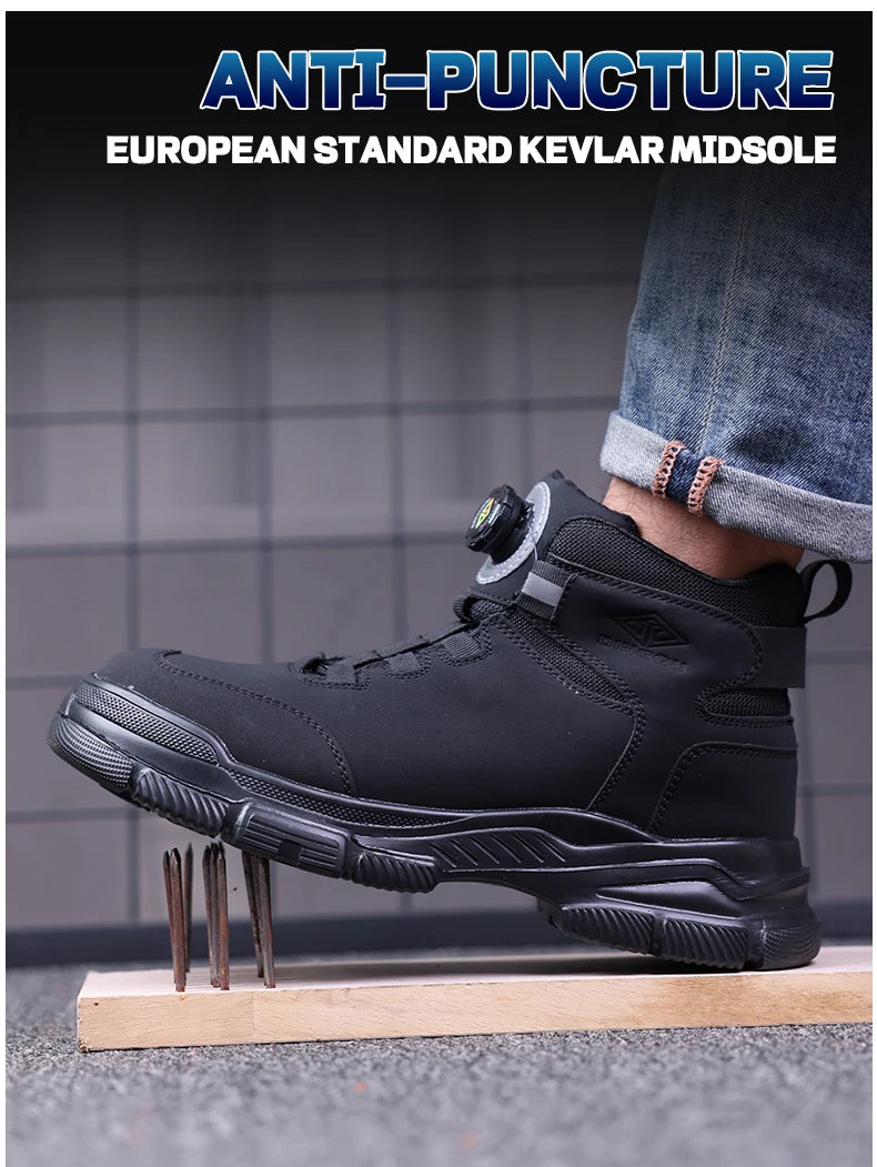 Waterproof Men Boots Rotating Buttons Safety Shoes Men Puncture-Proof Work Boots Steel Toe Shoes Light Indestructible Shoes