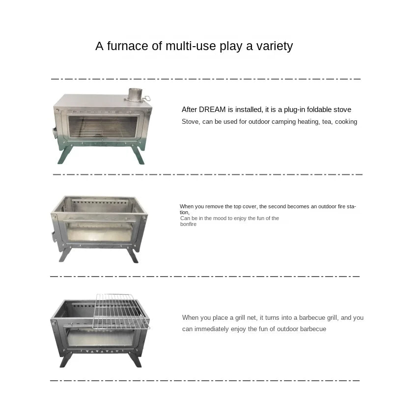 WT-Dream-Ti Titanium furnace Plug-in folding titanium alloy outdoor tent camping wood stove grill