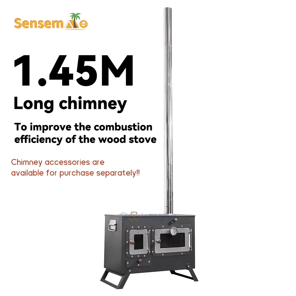 Wood Fire Oven Outdoor BBQ Stove with 9" Pizza Oven Large Multifunction Wood Fired Burning Stove Built-In Thermometer Camping