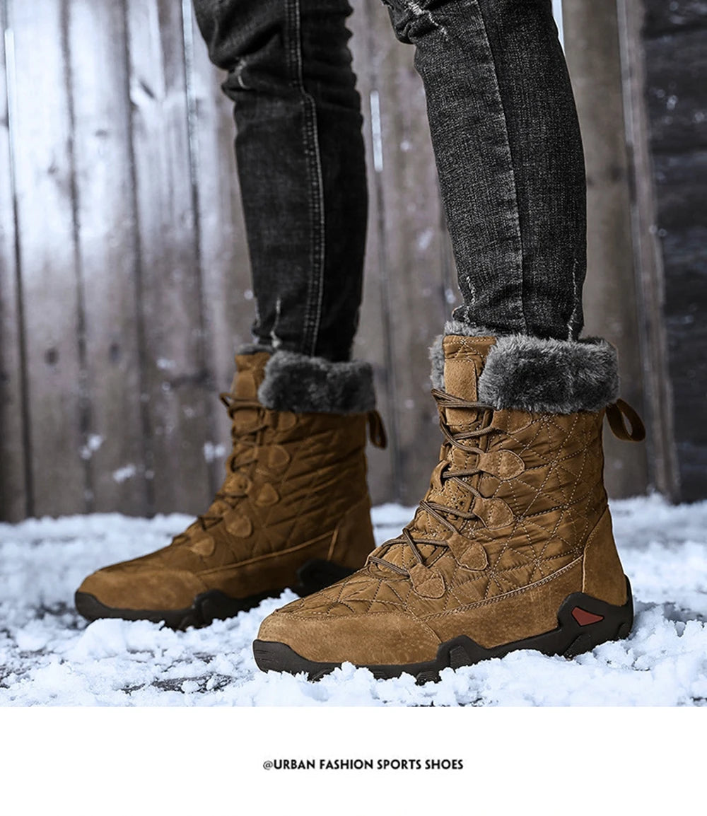 Motorcycle Winter Snow Boots Thickened Thermal Plush Boots Waterproof Outdoor Hiking Shoes Cow Leather Warm Skiing For Men