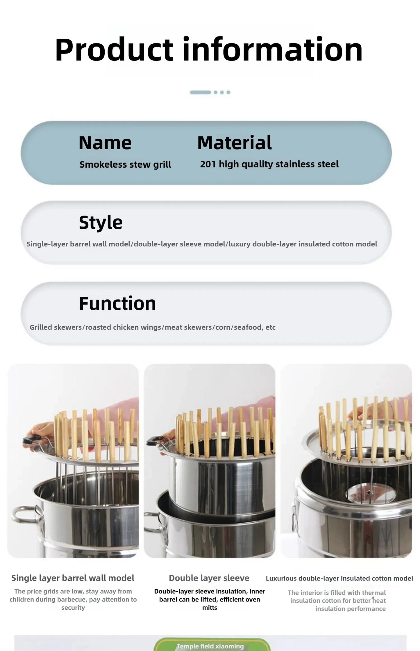 Smokeless Barrel BBQ Grill, Charcoal Rotisserie for Home, Commercial, Outdoor Meat Skewer, Portable Roaster