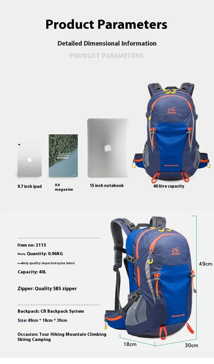 40L Splicing Style Backpack 450D Nylon Travel Bag Men Outdoor Backbag Multifunctional Hiking Mountaineering Backpack