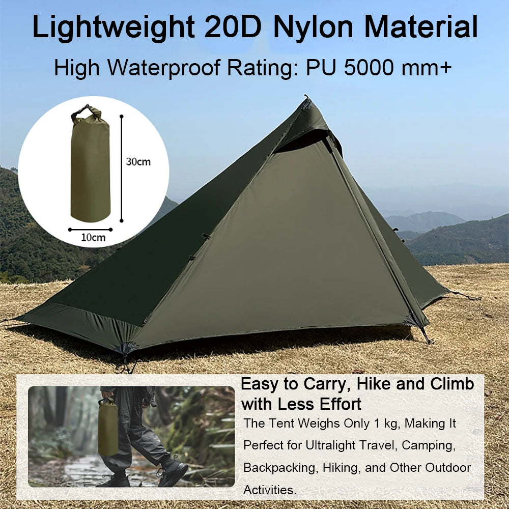 EMER 2 Person 1 Person Outdoor Ultralight Camping Tent 4 Season Professional 20D Silnylon Rodless Tent Hiking Portable Tent