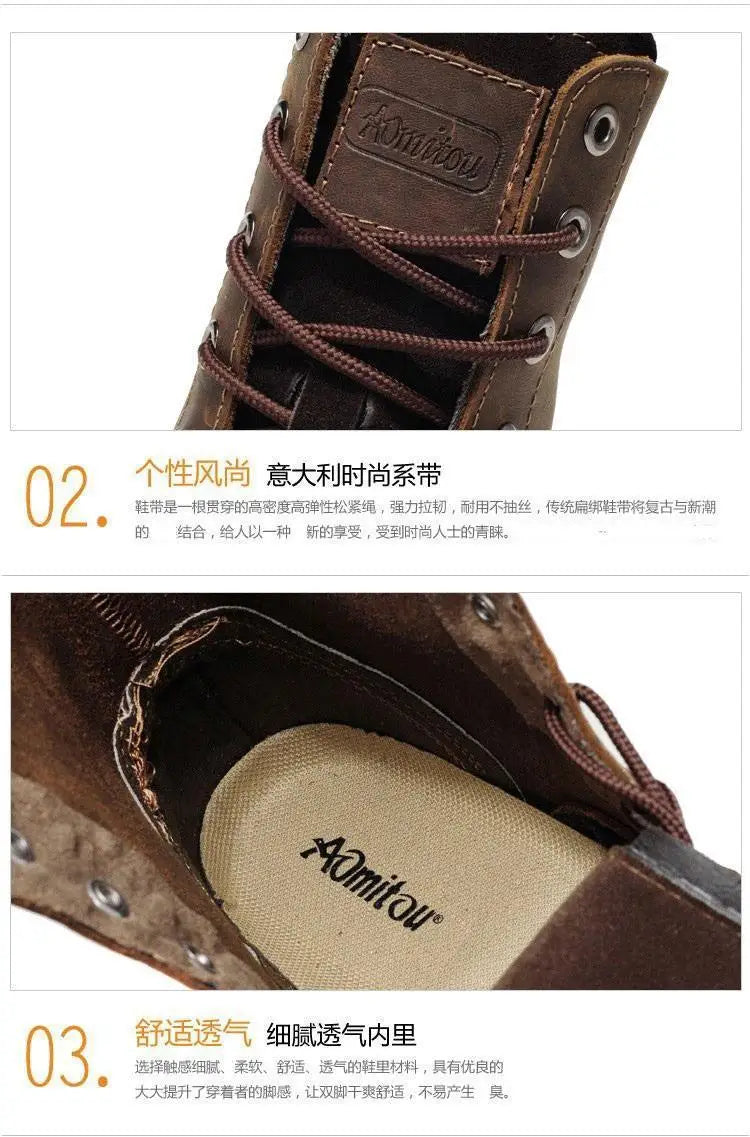 Men's Mid-calf Shoes High Tube Work Shoes Couples Outdoor Motorcycle Boots Large Size Women's Boots Winter Plush Cotton Shoes