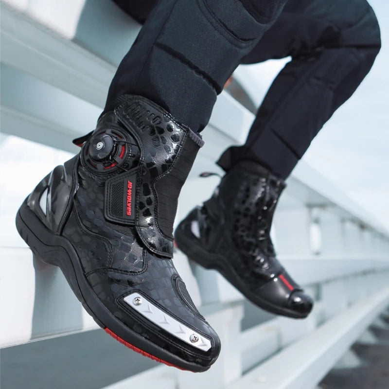 Retro Men Motocross Boots Waterproof Urban Riding Shoes Black Leather Motorcyclist Boots Wear-resistant Motorcycle Racing Shoes