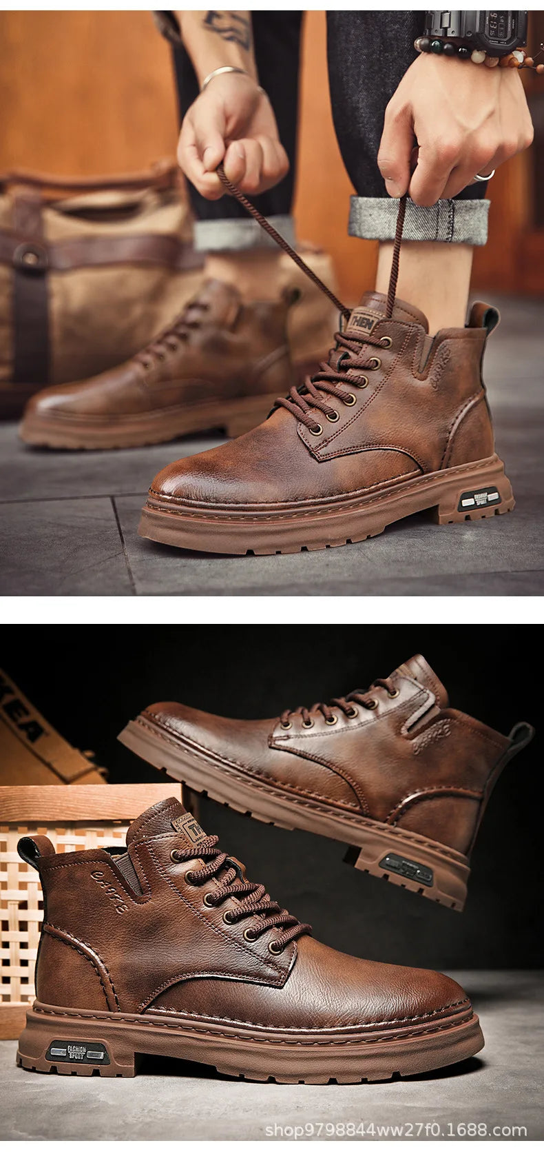 Luxury Men Ankle Boots Retro British High-top Men Boots Fashion High Quality Leather Shoes 2024 New Outdoor Men Motorcycle Boots