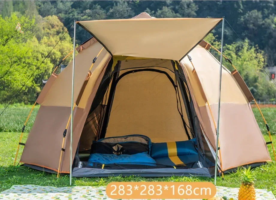 Fully Automatic Double Dec ker Hexagonal Tent for 3-4 People Camp ing Rain Proof Camping, Quick Opening Beach