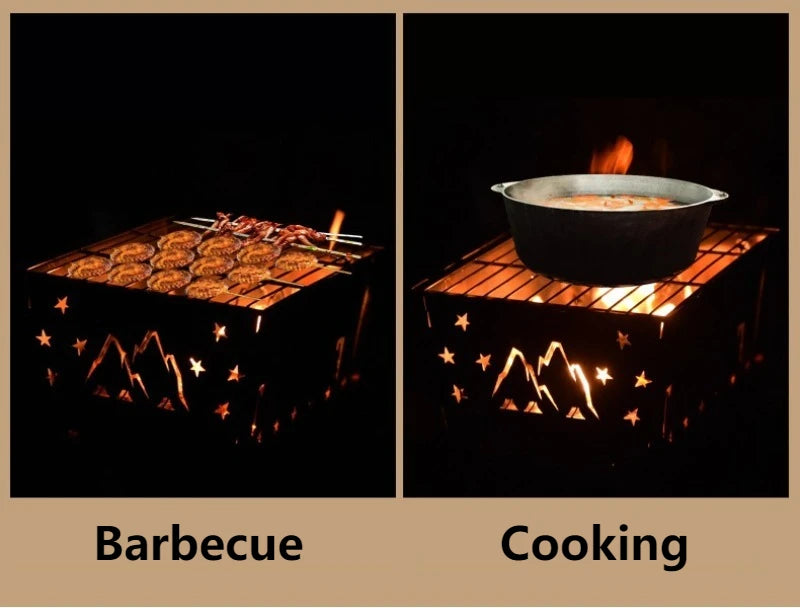 Stainless Steel Firewood Stove Household Multi-functional Detachable Barbecue Grill Outdoor Picnic Camp Cooking Supplies