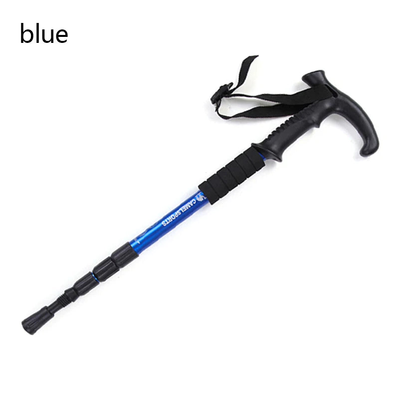 4-Section Outdoor Walking Stick Portable Telescopic Trekking Pole Anti Skid Aluminium Alloy Cane Elderly Camping Climbing Stick