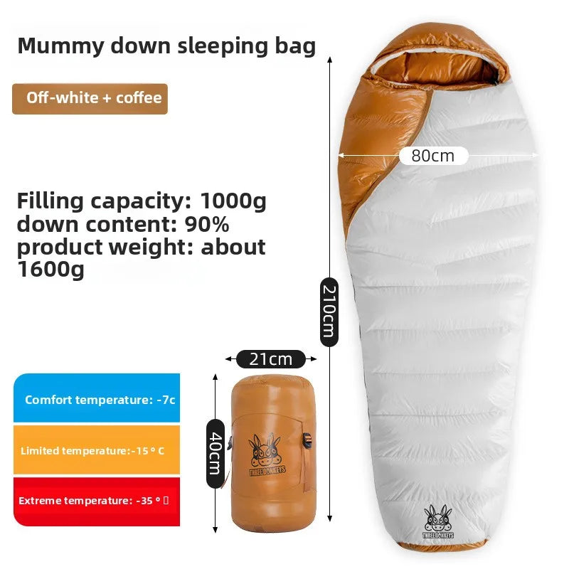 White duck down mummy down sleeping bag adult outdoor camping winter thickened cold minus 30 degrees Sleeping Bags