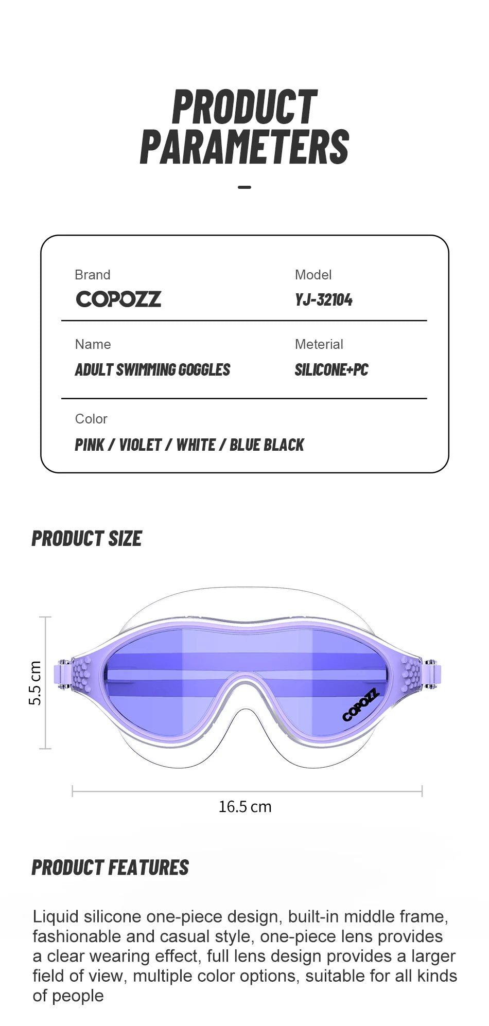Big Frame Professional Swimming Waterproof Food Grade Silicone Glasses Swim Eyewear Anti-Fog UV Adult Men Women Diving Goggles