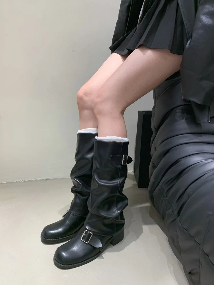Woman Boots Knee High Platform Heels Trend Punk Gothic New Rock Leather Fashion Women Shoes Motorcycle Footwear Zapatos De Mujer