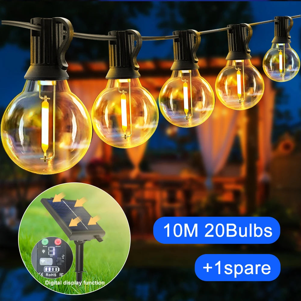 Solar String Lights Outdoor Waterproof G40 10M 20Bulb Globe Outdoor Solar Lights With Remote For Outside Patio Backyard Garden
