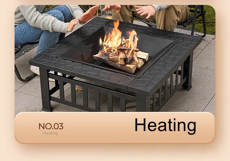 Outdoor Square Barbecue Grill Multi-Functional Barbecue Table Charcoal-Fired Tea-Brewing Table Wood-Burning Stove