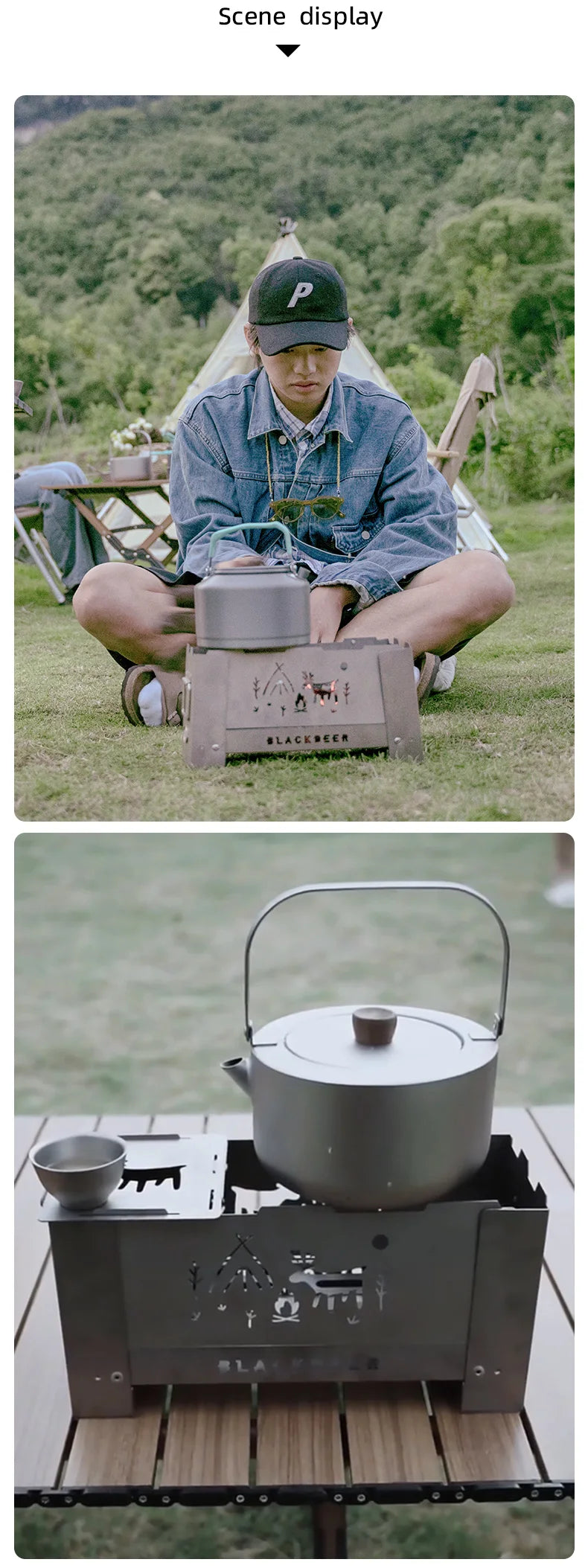 BLACKDEER Outdoor titanium Windproof Wood Stove Furnace Portable Picnic Stove Cooking Camping Burner Barbecue grill BBQ 1kg