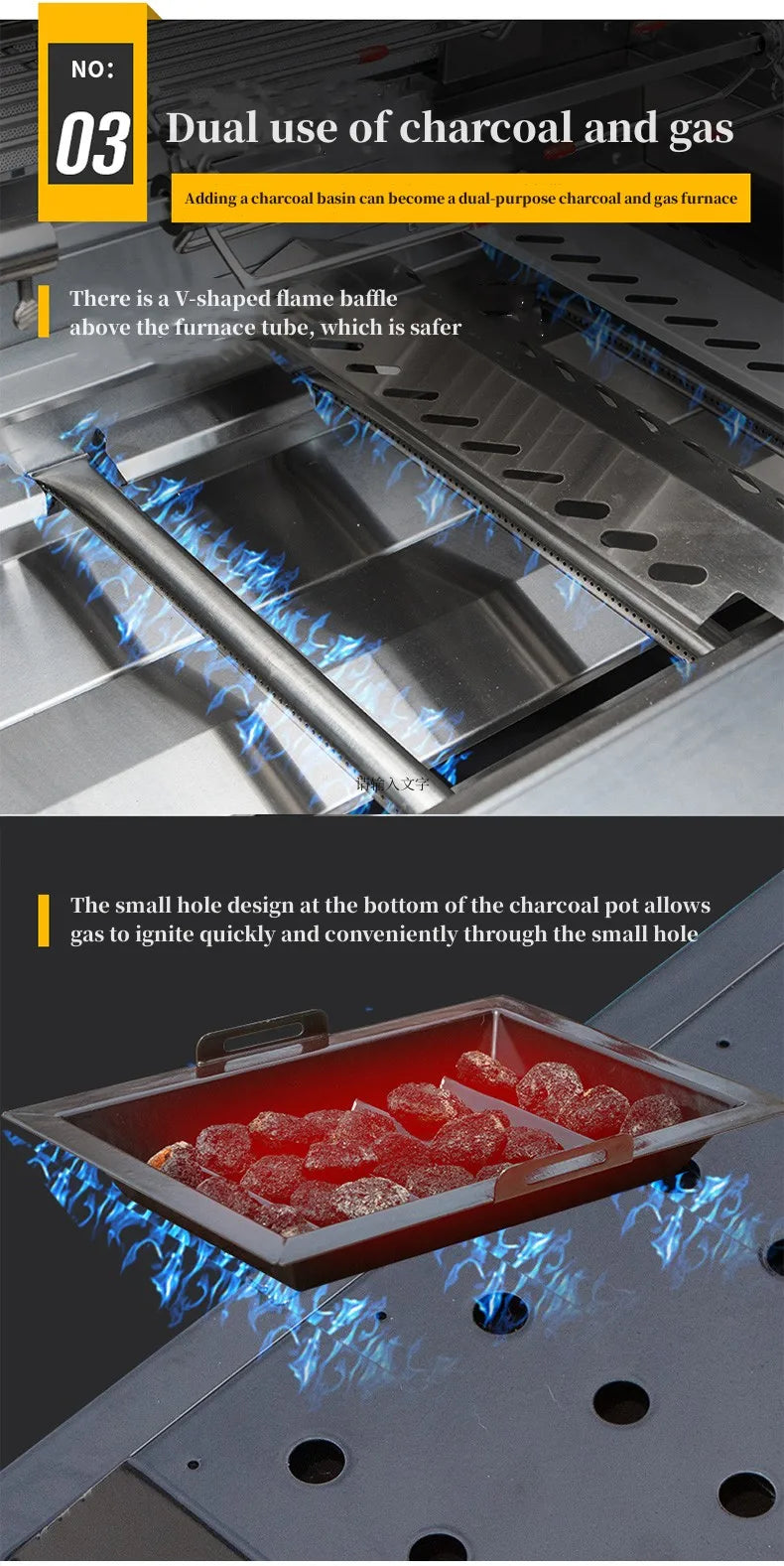 304 stainless steel embedded barbecue stove courtyard gas barbecue grill charcoal gas dual-purpose stewing stove BBQ