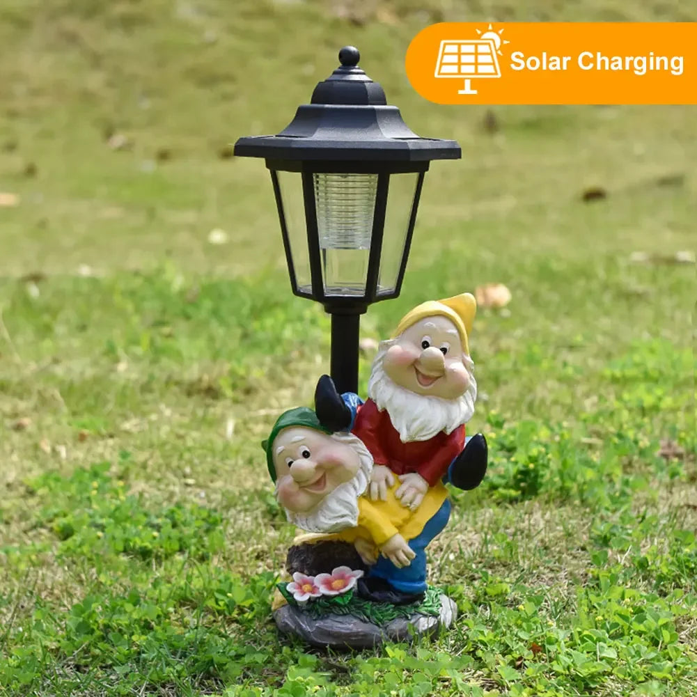 Solar Hexagonal Garden Lamp Resin Cute Figurine Light Animal/ Child/ Gnome Decorative Lamp Lawn Courtyard Garden Decoration
