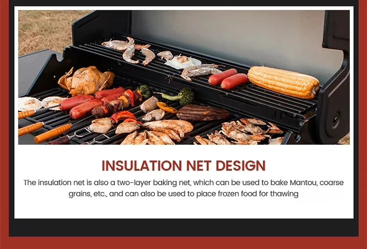 Trolley BBQ Stove  Outdoor Propane Gas BBQ Grill Commercial Gas Barbecue Restaurant  Smokeless 6 burner  BBQ Grills