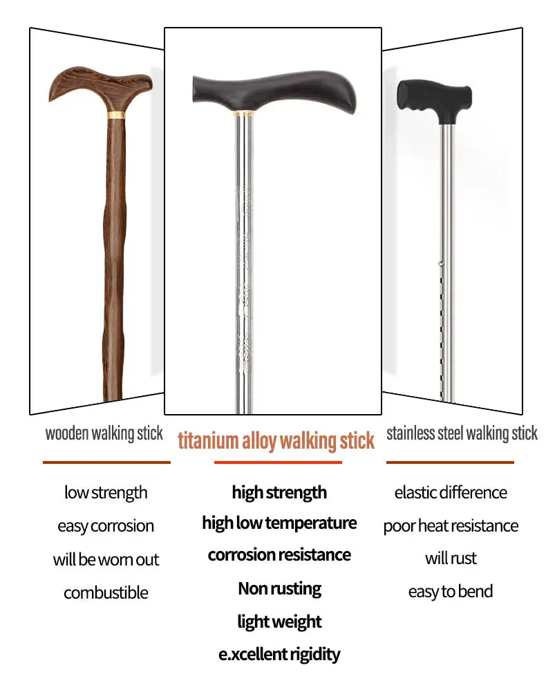 TiTo Titanium Alloy Telescopic Walking Stick For The Elderly Mothers Fathers  Ultralight Trekking Poles Camping Hiking Stick