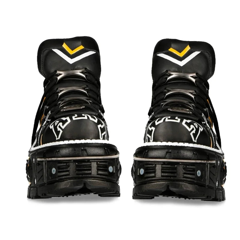 Fashion Men's Genuine Leather Punk New Motorcycle Boots Spanish Tank Metal High-Top Platform Women Handmade Ankle Shoes