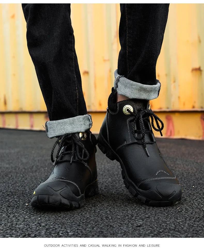 Motorcycle Riding Boots with Winter Velvet Style Warm Waterproof and Non Slip Outdoor Leisure Hiking Shoes Motorcycle Boots