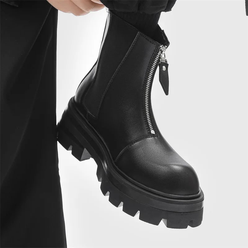 Autumn Winter Chelsea Platform Increase boots Men's Japan Korean Fashion Boots British High Top Black Motorcycle Men's Shoes
